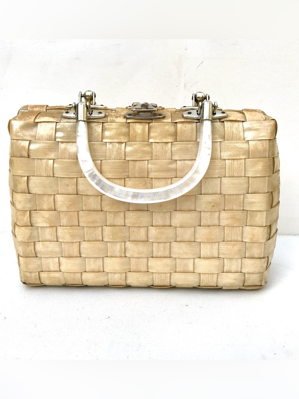 Vintage Lesco Lona  braid  lucite handle satchel bag